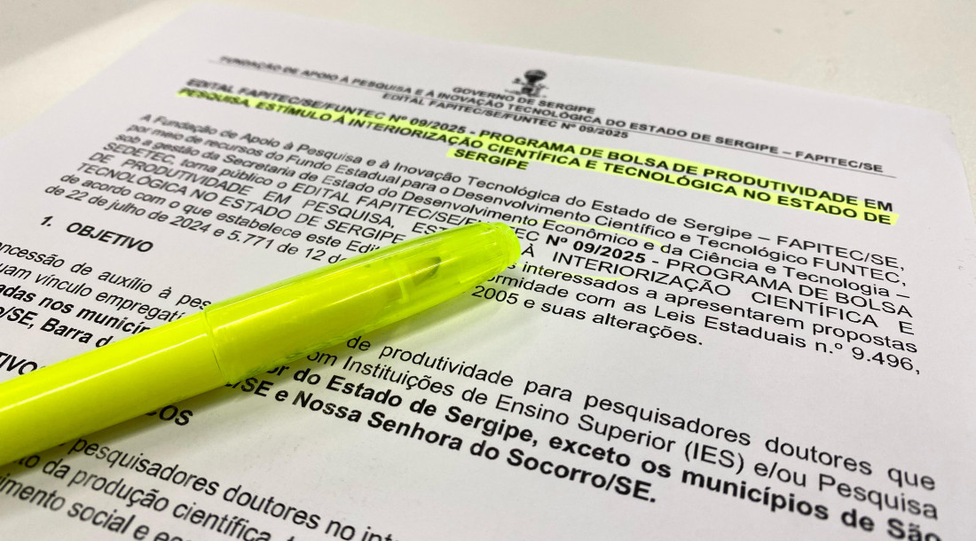 Fapitec/SE divulga edital inédito para bolsas de pesquisa no interior sergipano